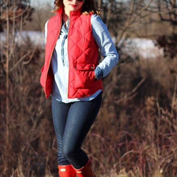 J.Crew Red Quilted Down Womens Vests - Picture 9 of 15